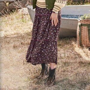 Sundance Catalog Lavender Grove Skirt Tiered Slit in Brown Floral Size Large